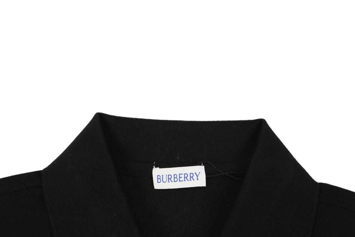 Burberry Tartan Equestrian Knight Embroidered Polo Shirt – Black