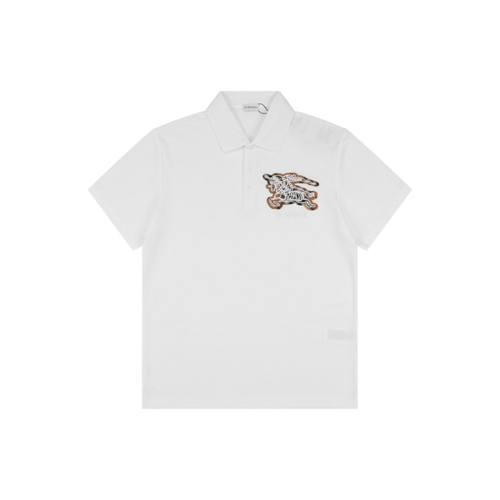Burberry Tartan Equestrian Knight Embroidered Polo Shirt – White