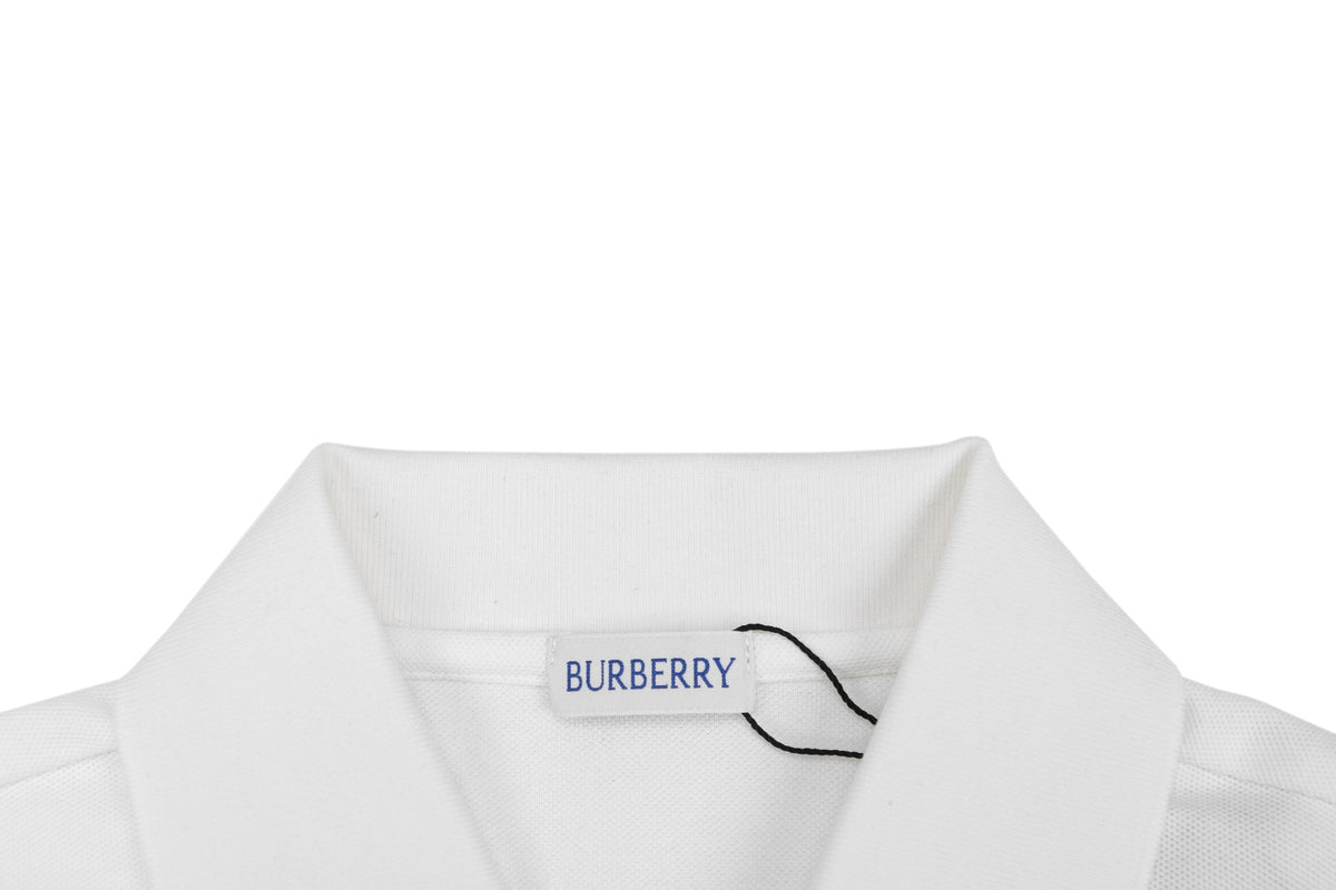 Burberry Tartan Equestrian Knight Embroidered Polo Shirt – White