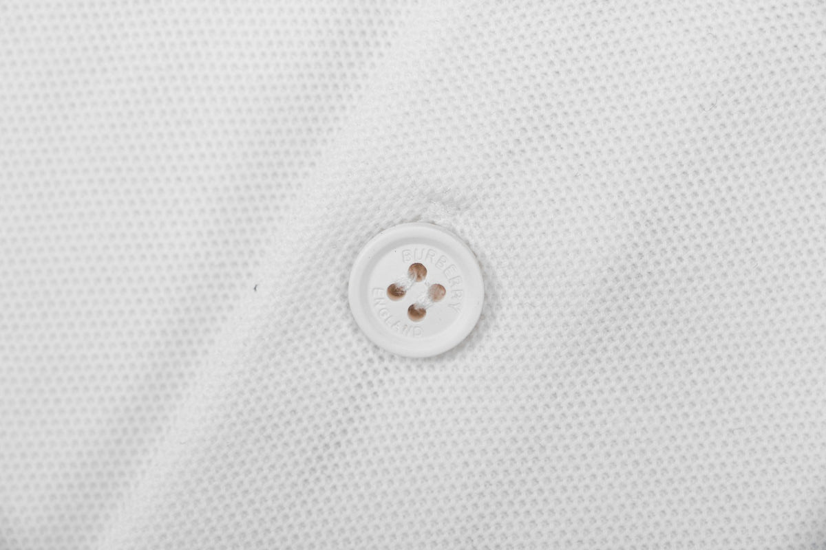Burberry Tartan Equestrian Knight Embroidered Polo Shirt – White