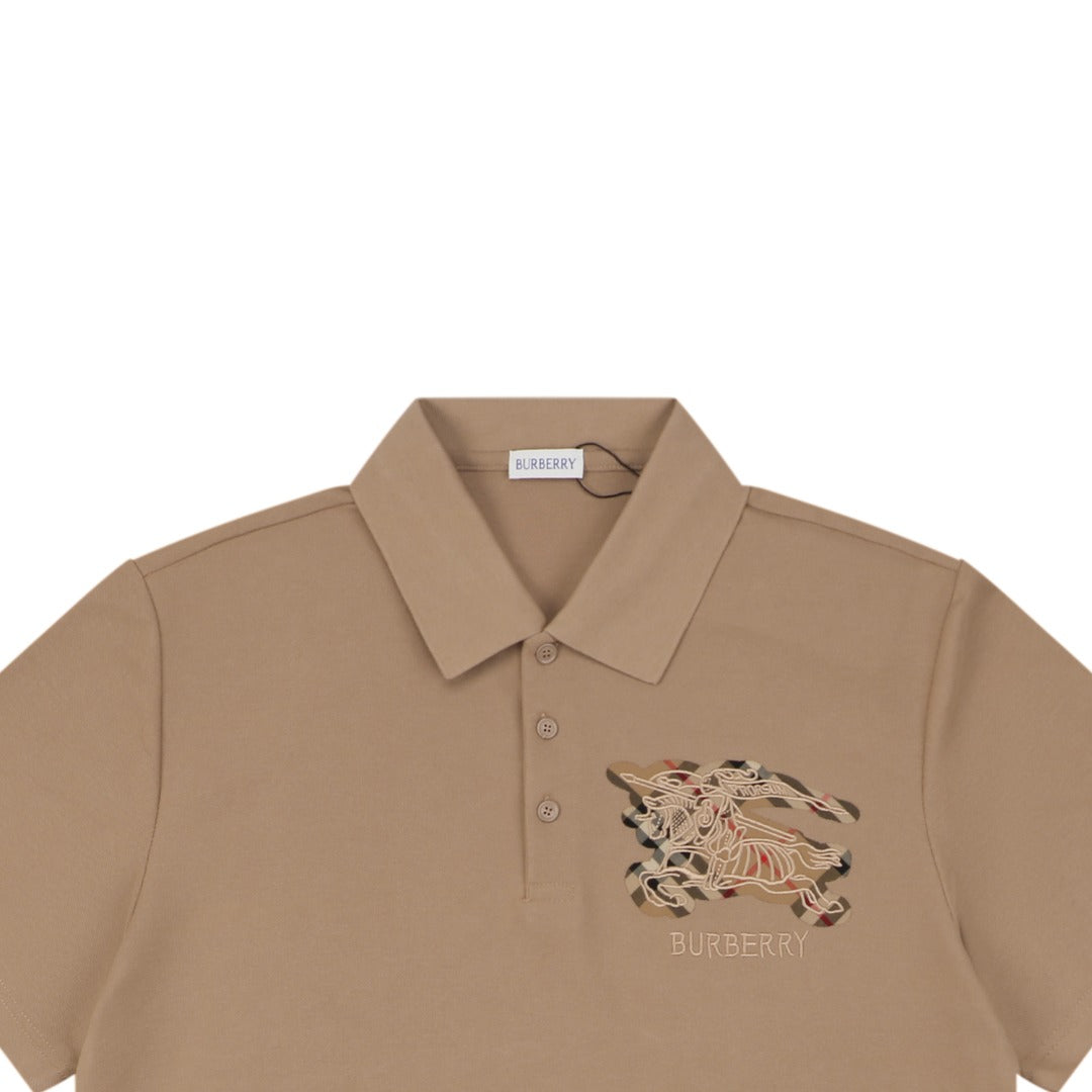Burberry Tartan Equestrian Knight Embroidered Polo Shirt – Khaki