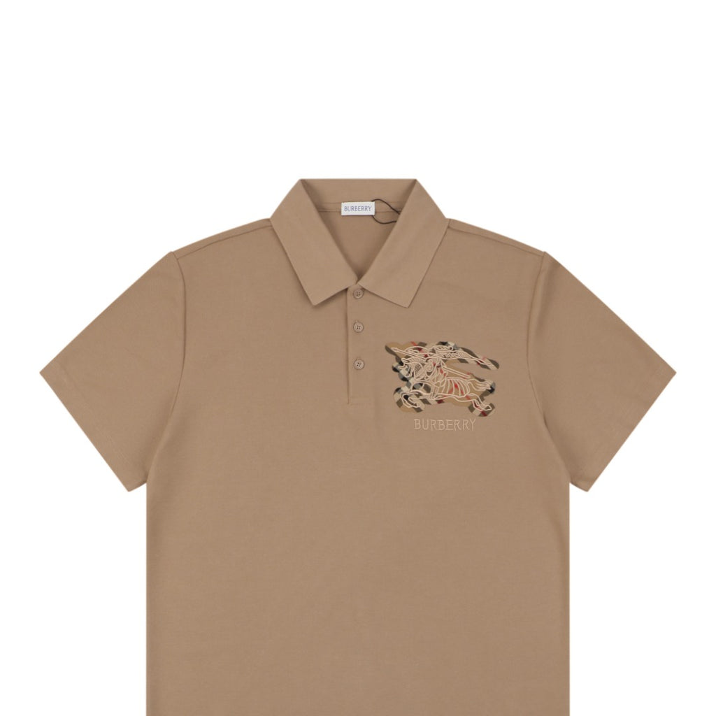 Burberry Tartan Equestrian Knight Embroidered Polo Shirt – Khaki