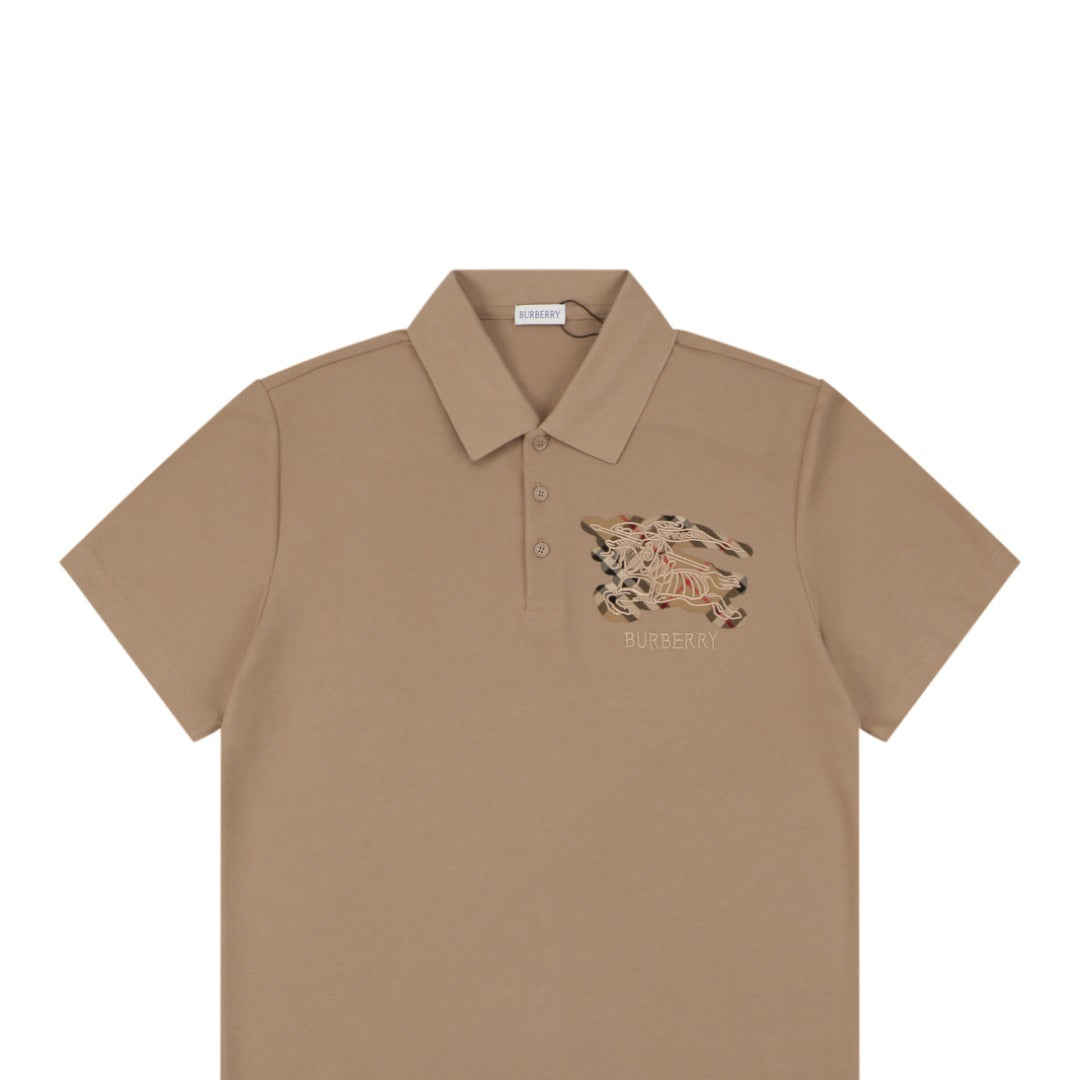 Burberry Tartan Equestrian Knight Embroidered Polo Shirt – Khaki