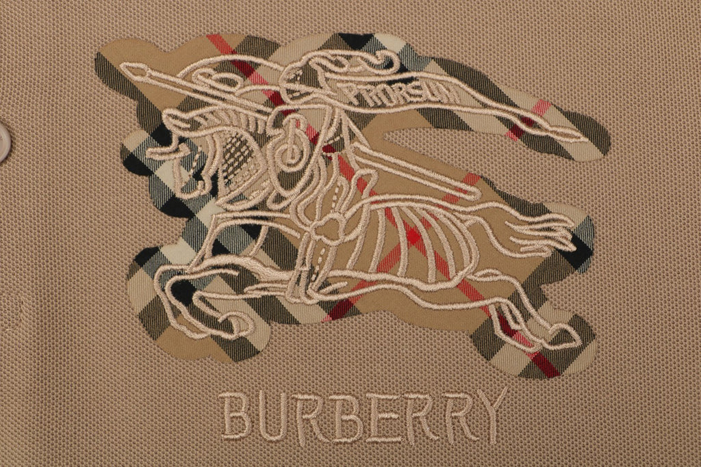 Burberry Tartan Equestrian Knight Embroidered Polo Shirt – Khaki