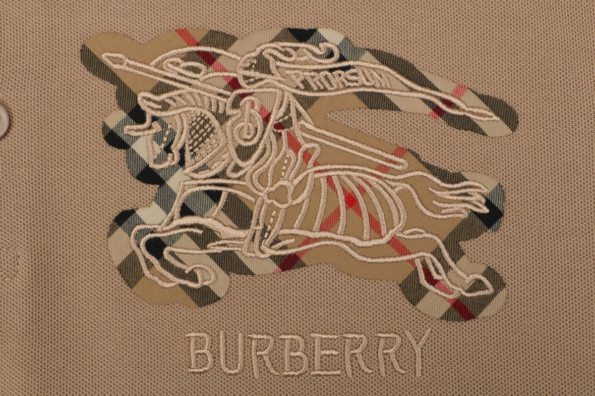 Burberry Tartan Equestrian Knight Embroidered Polo Shirt – Khaki