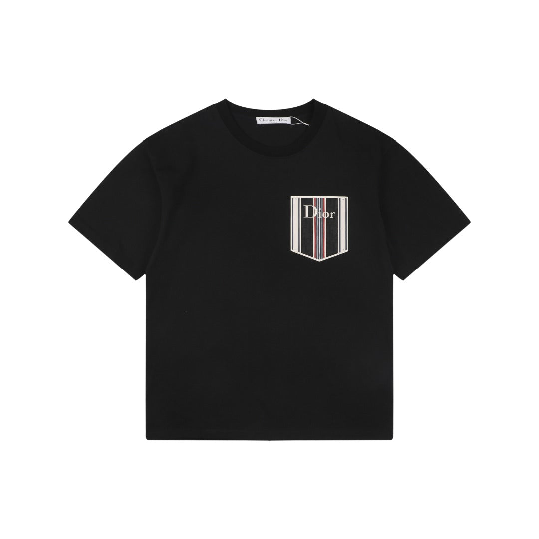 Dior Striped Faux Pocket Short-Sleeve T-Shirt – Black