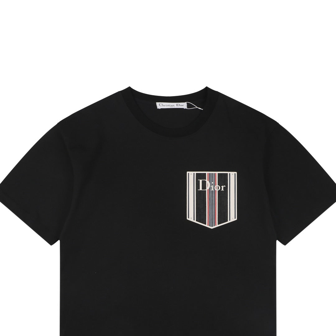 Dior Striped Faux Pocket Short-Sleeve T-Shirt – Black