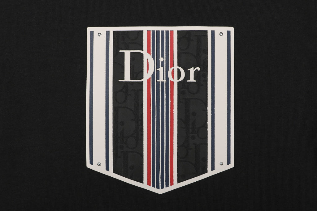 Dior Striped Faux Pocket Short-Sleeve T-Shirt – Black