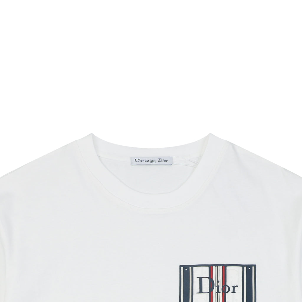 Dior Striped Faux Pocket Short-Sleeve T-Shirt – White