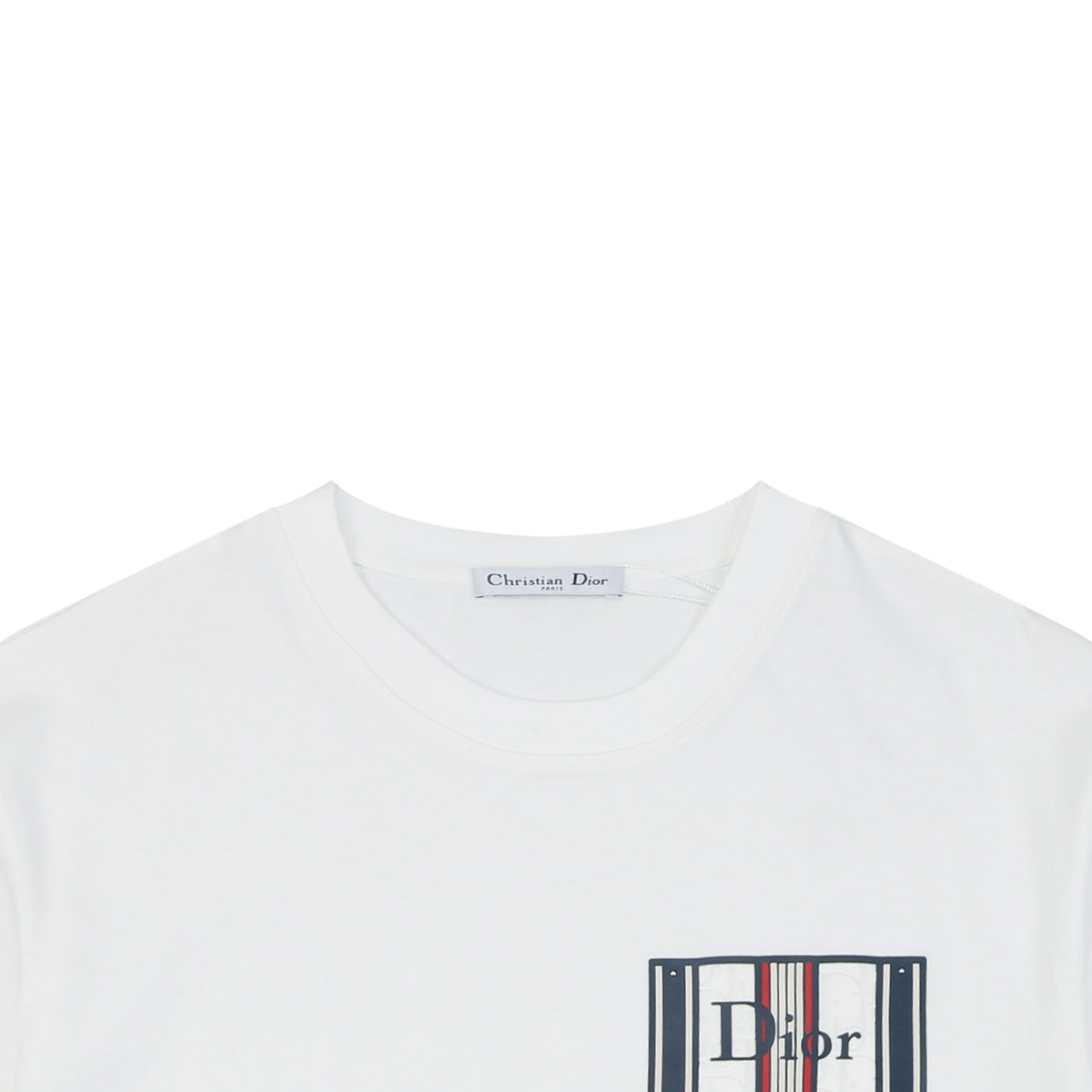 Dior Striped Faux Pocket Short-Sleeve T-Shirt – White
