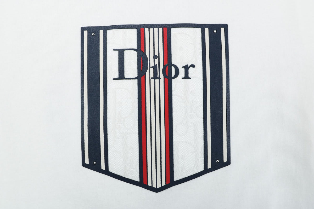 Dior Striped Faux Pocket Short-Sleeve T-Shirt – White