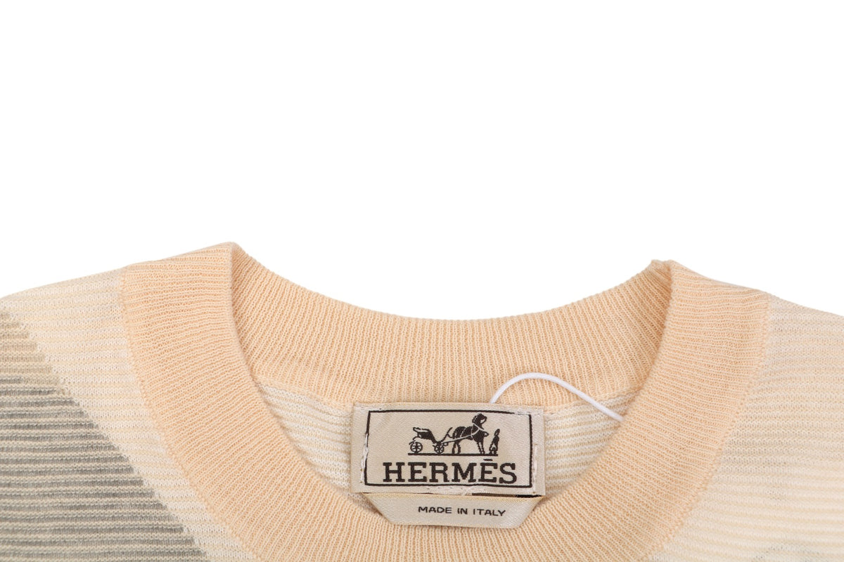 Hermès H-Buckle Jacquard Short-Sleeve Knit Top – Cream