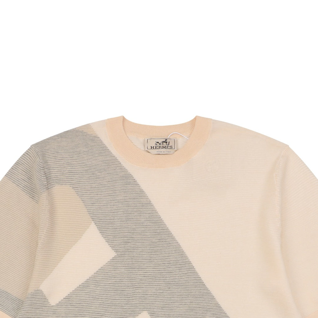 Hermès H-Buckle Jacquard Short-Sleeve Knit Top – Cream