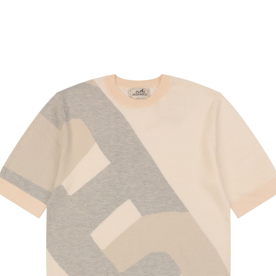 Hermès H-Buckle Jacquard Short-Sleeve Knit Top – Cream