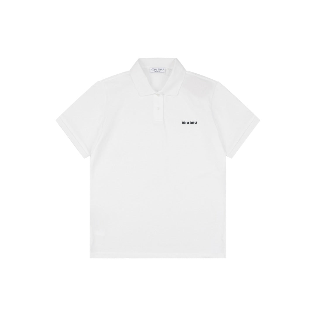 Miu Miu Mini Logo Embroidered Polo Shirt – White