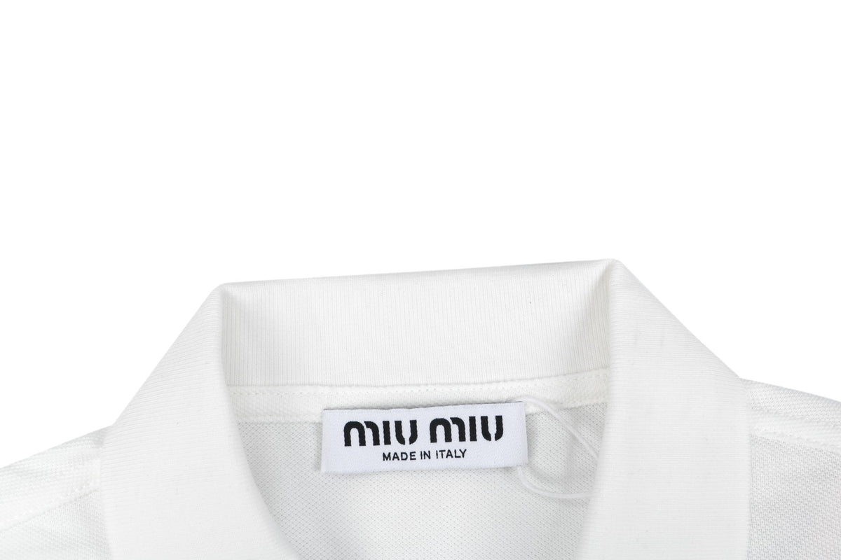 Miu Miu Mini Logo Embroidered Polo Shirt – White