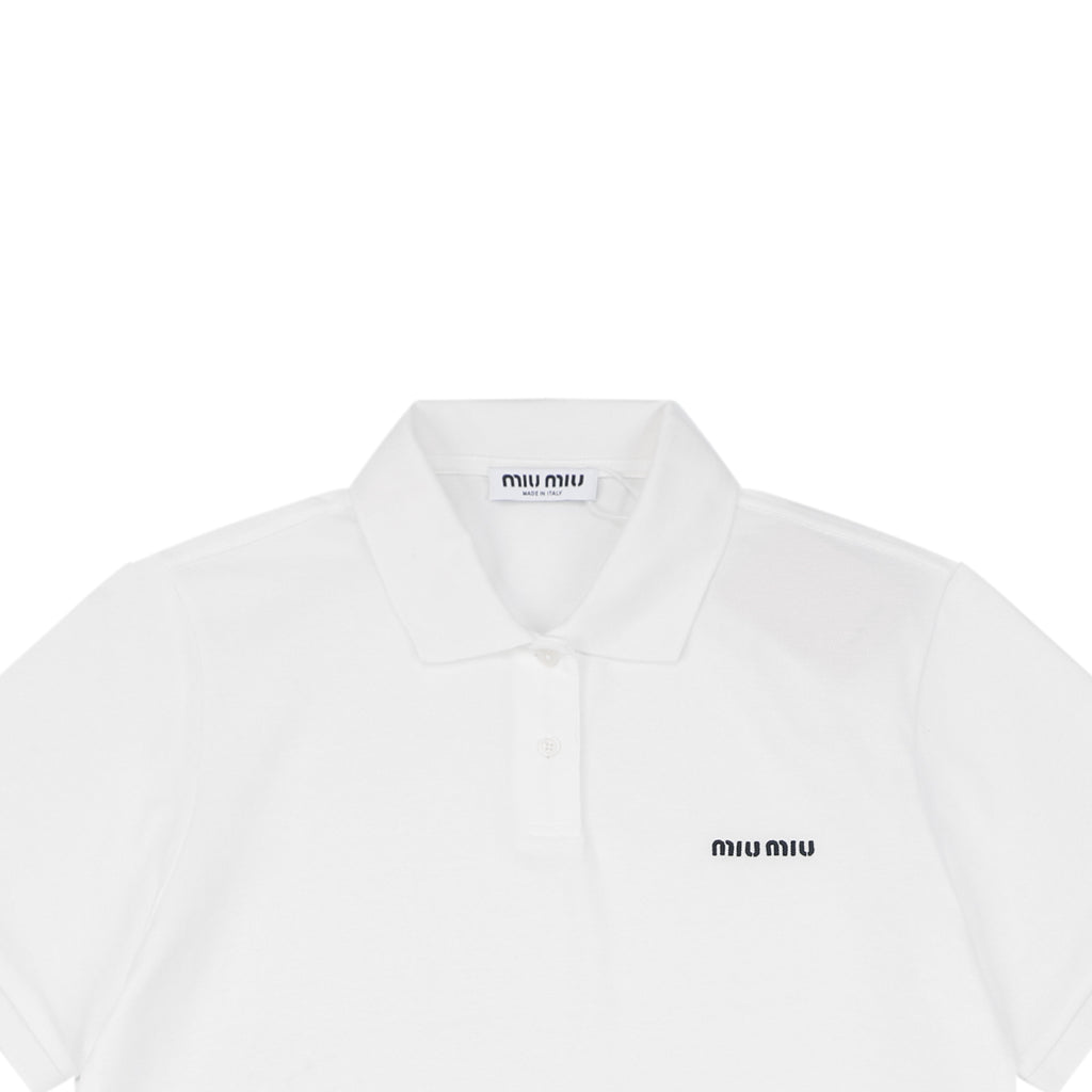 Miu Miu Mini Logo Embroidered Polo Shirt – White