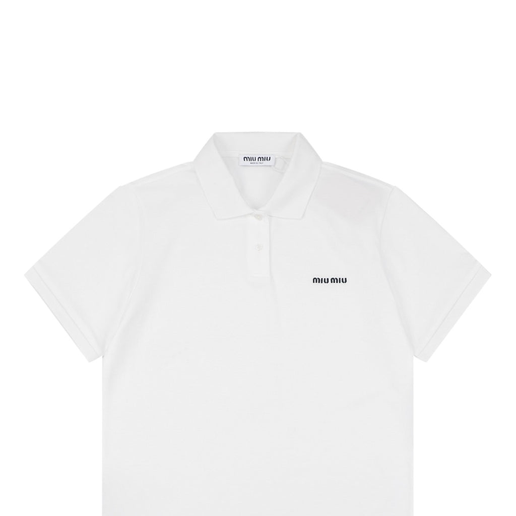 Miu Miu Mini Logo Embroidered Polo Shirt – White