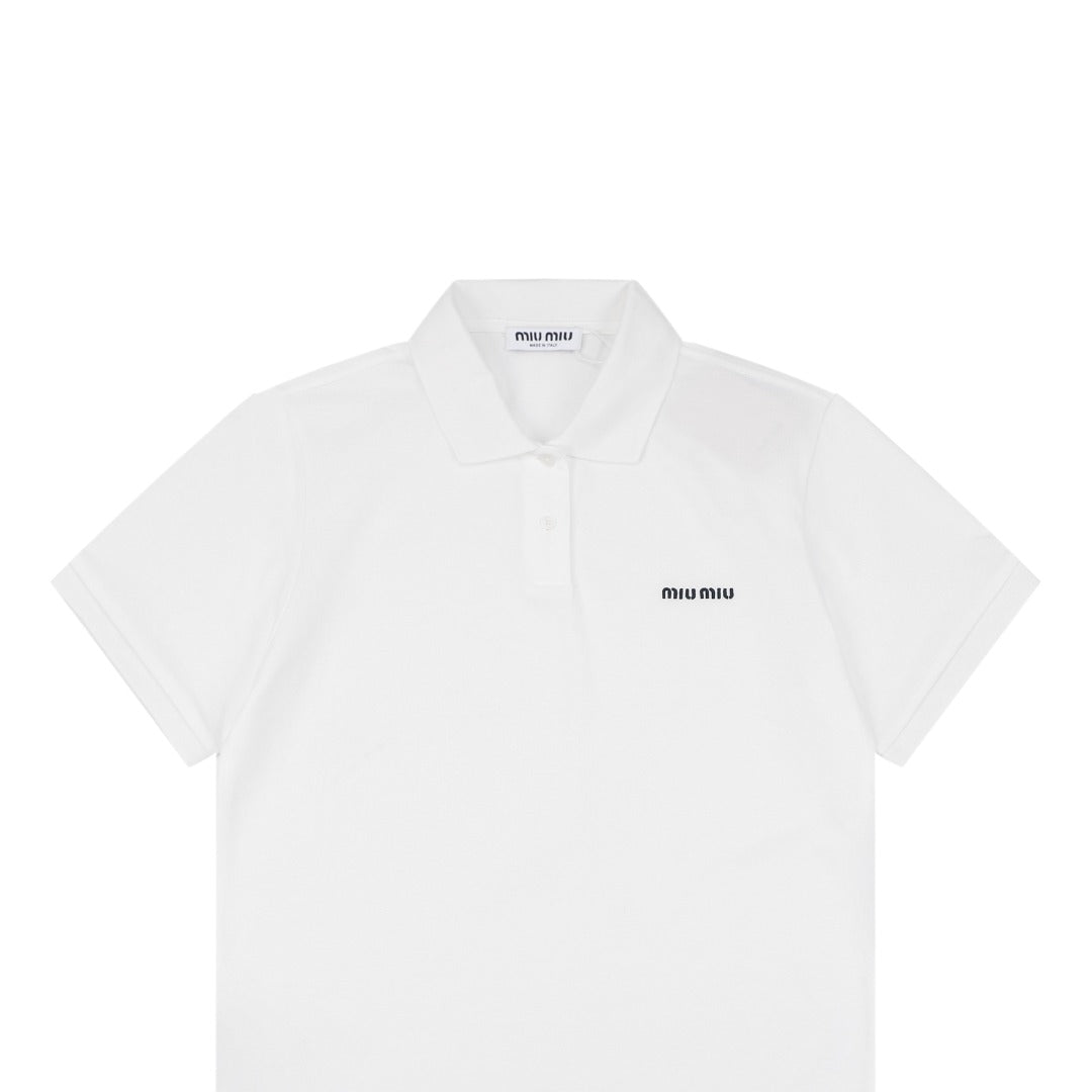Miu Miu Mini Logo Embroidered Polo Shirt – White
