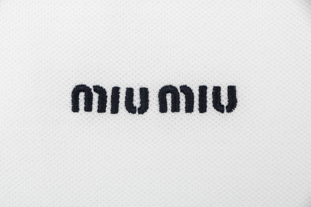Miu Miu Mini Logo Embroidered Polo Shirt – White