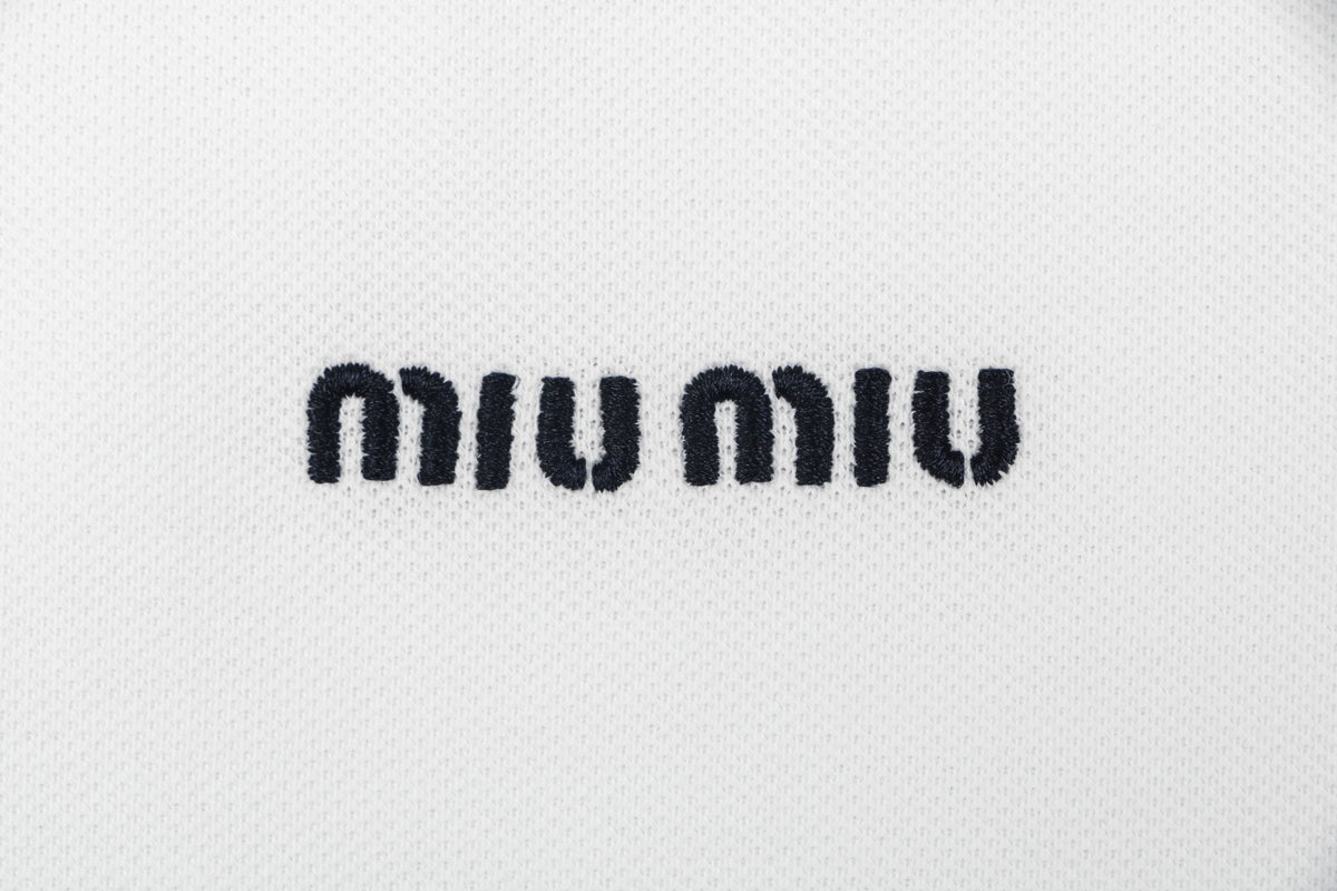 Miu Miu Mini Logo Embroidered Polo Shirt – White
