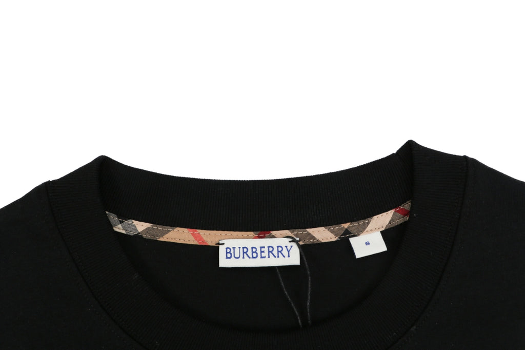 Burberry Tartan Trim Equestrian Knight Embroidered T-Shirt – Black