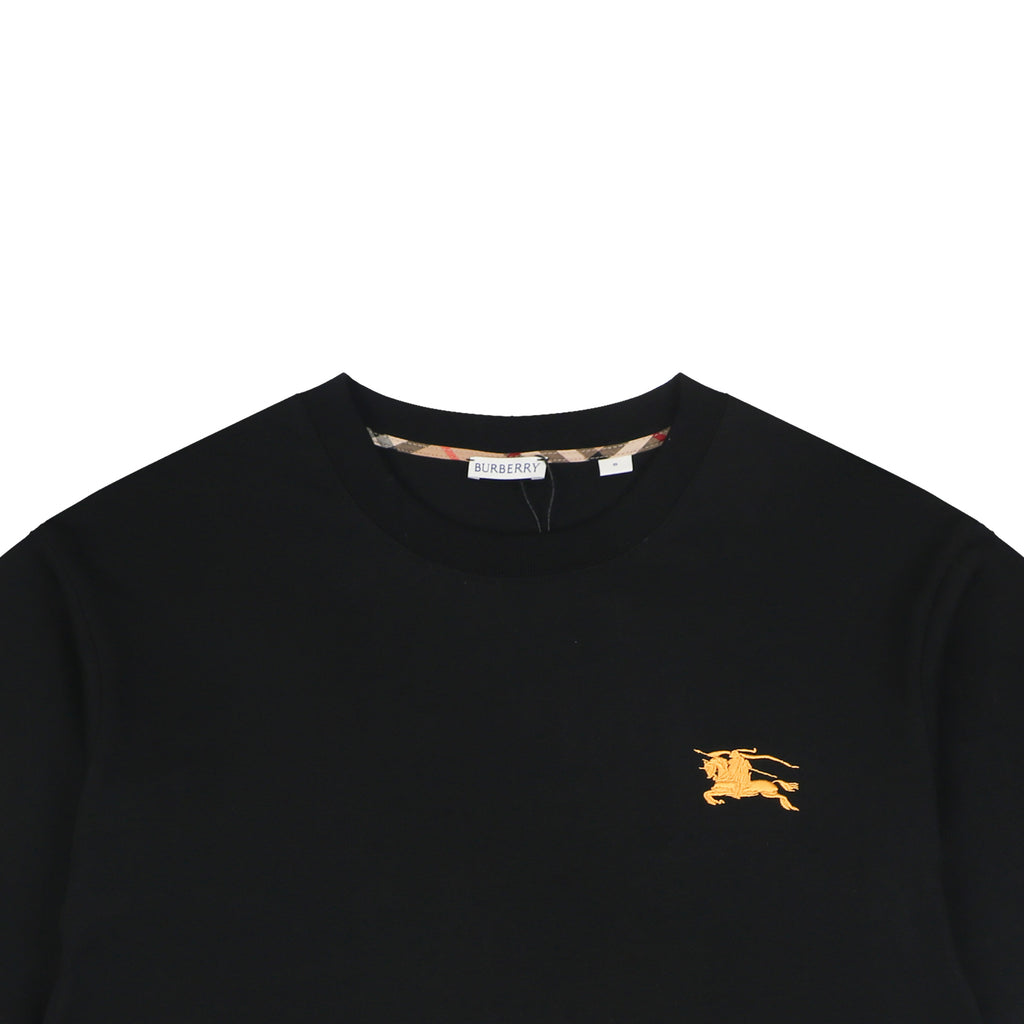 Burberry Tartan Trim Equestrian Knight Embroidered T-Shirt – Black