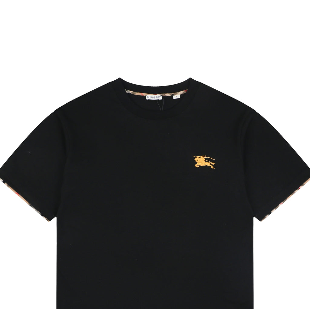 Burberry Tartan Trim Equestrian Knight Embroidered T-Shirt – Black