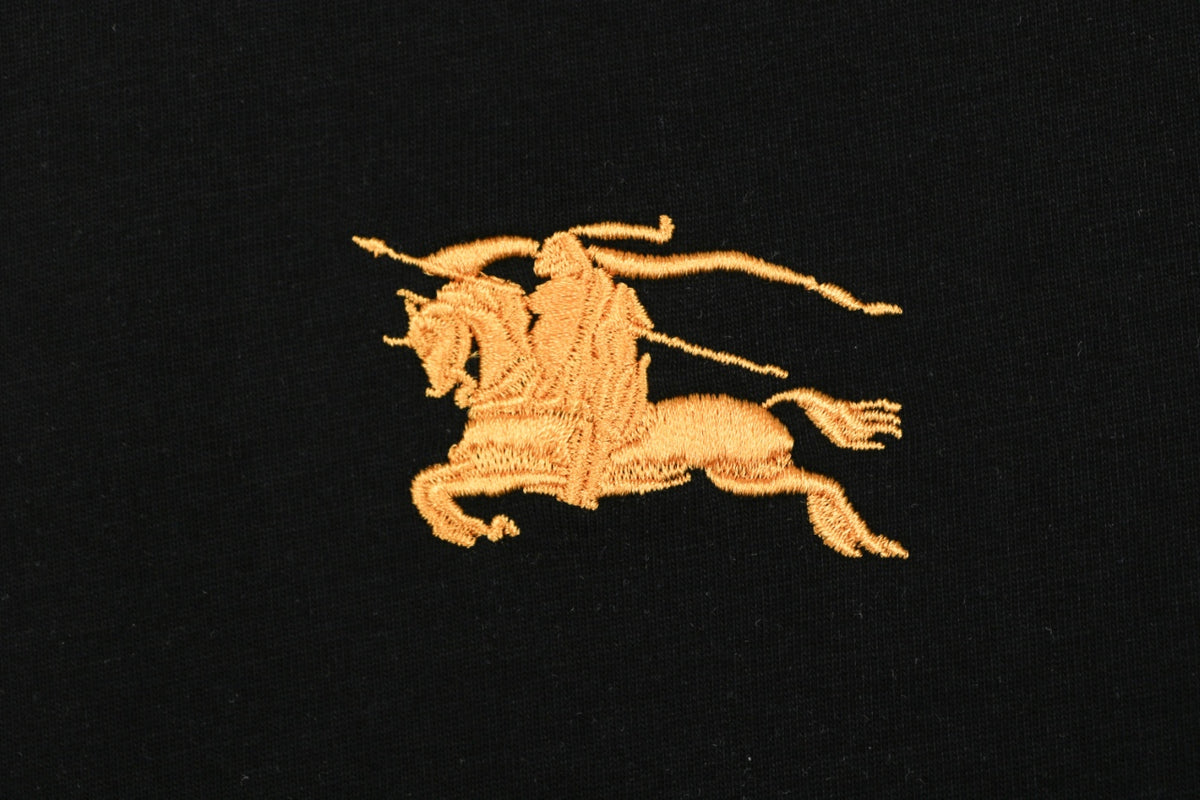 Burberry Tartan Trim Equestrian Knight Embroidered T-Shirt – Black