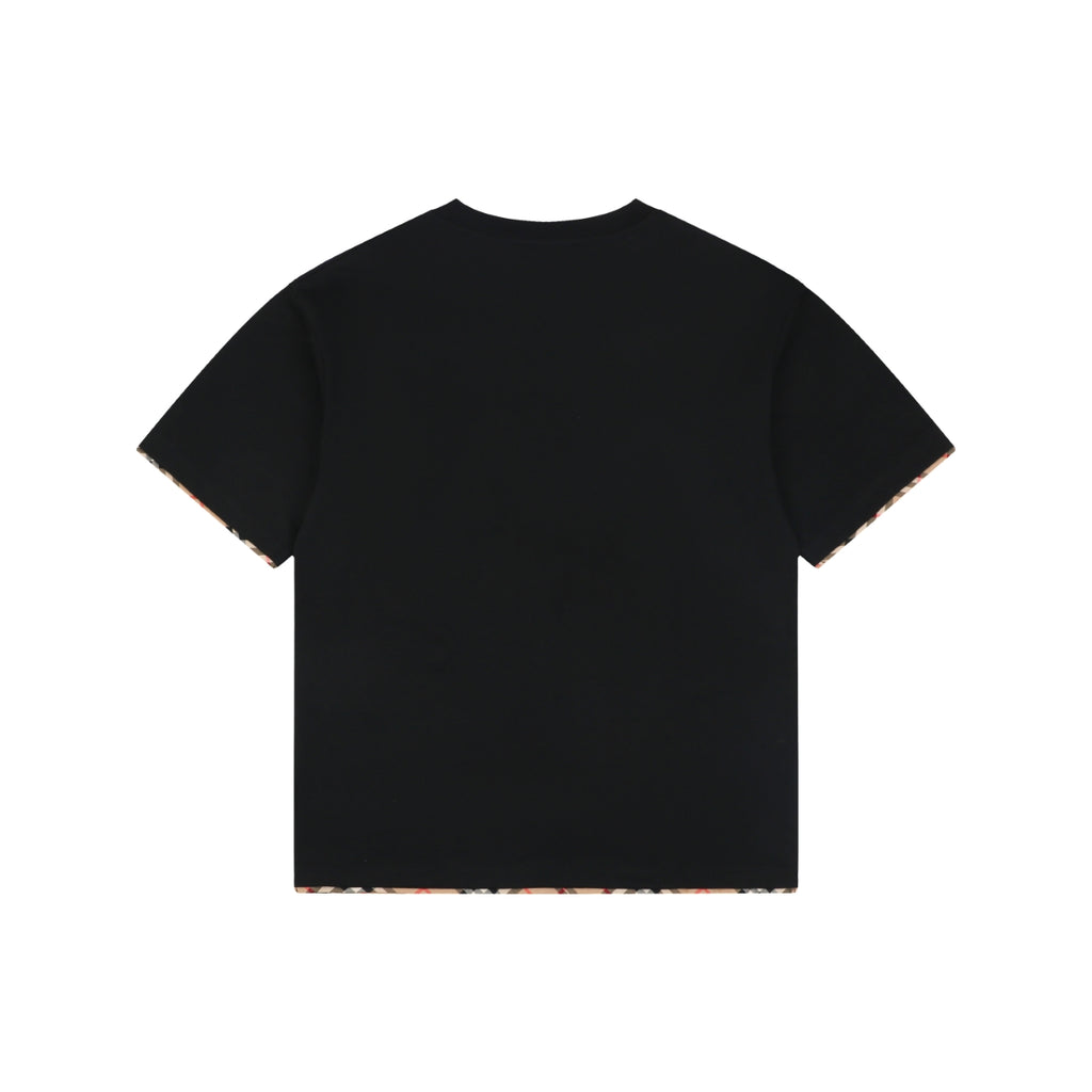 Burberry Tartan Trim Equestrian Knight Embroidered T-Shirt – Black