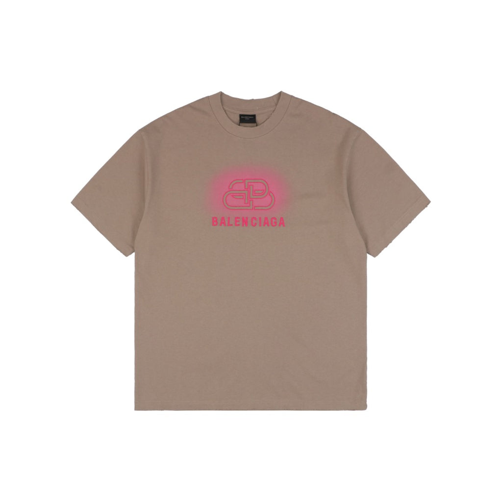 Balenciaga 25SS BB Logo Embroidered Tee – Khaki / Pink