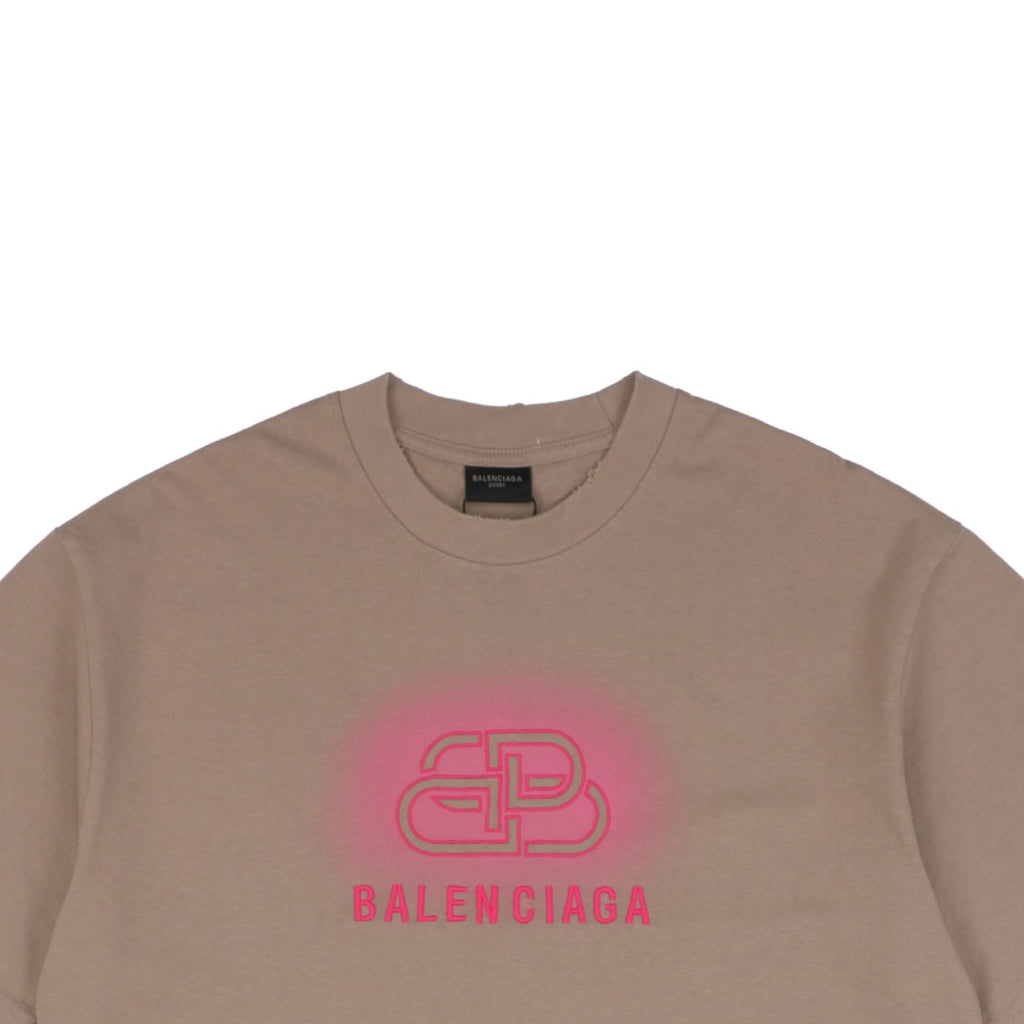 Balenciaga 25SS BB Logo Embroidered Tee – Khaki / Pink