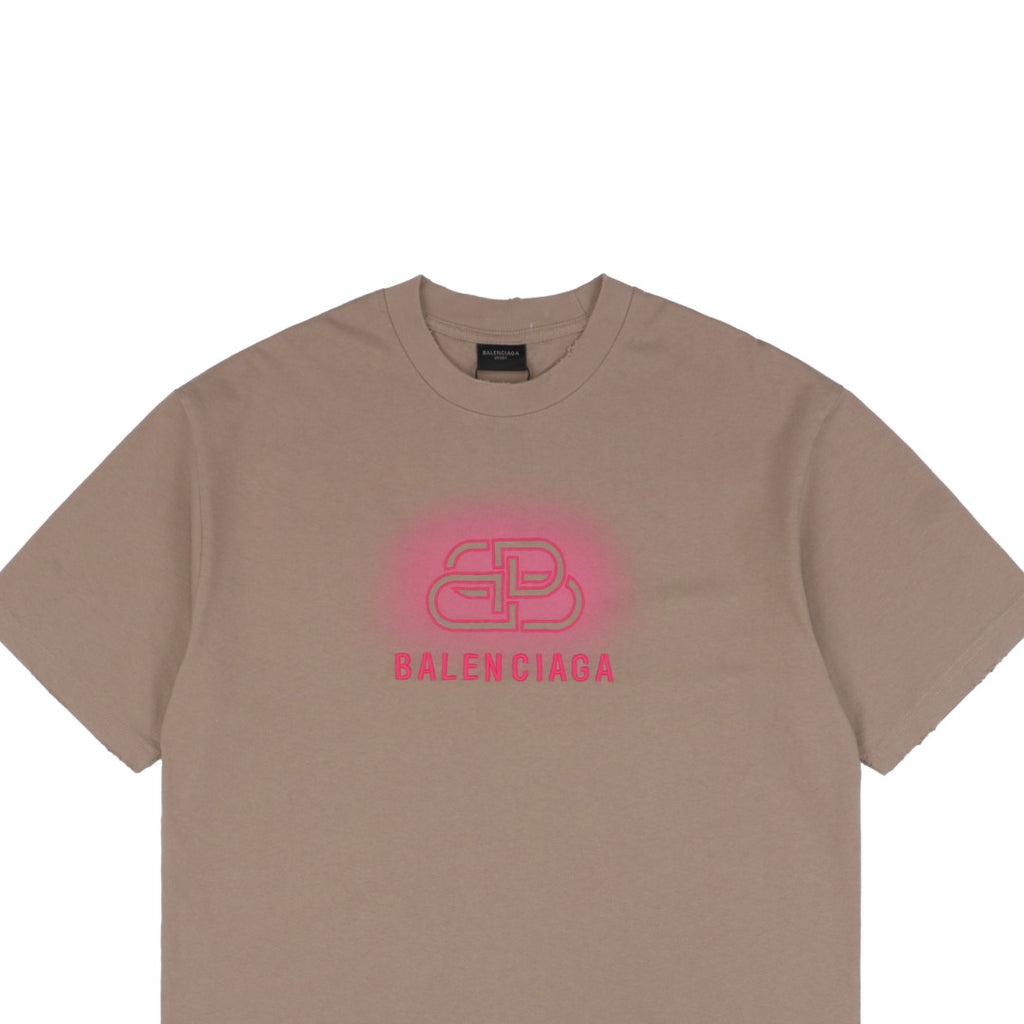 Balenciaga 25SS BB Logo Embroidered Tee – Khaki / Pink