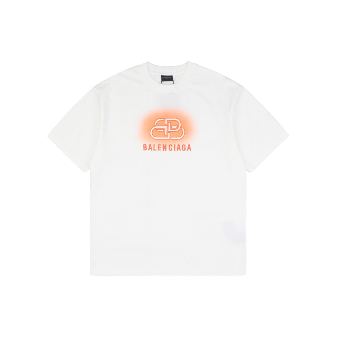Balenciaga 25SS BB Logo Embroidered Tee – White / Orange