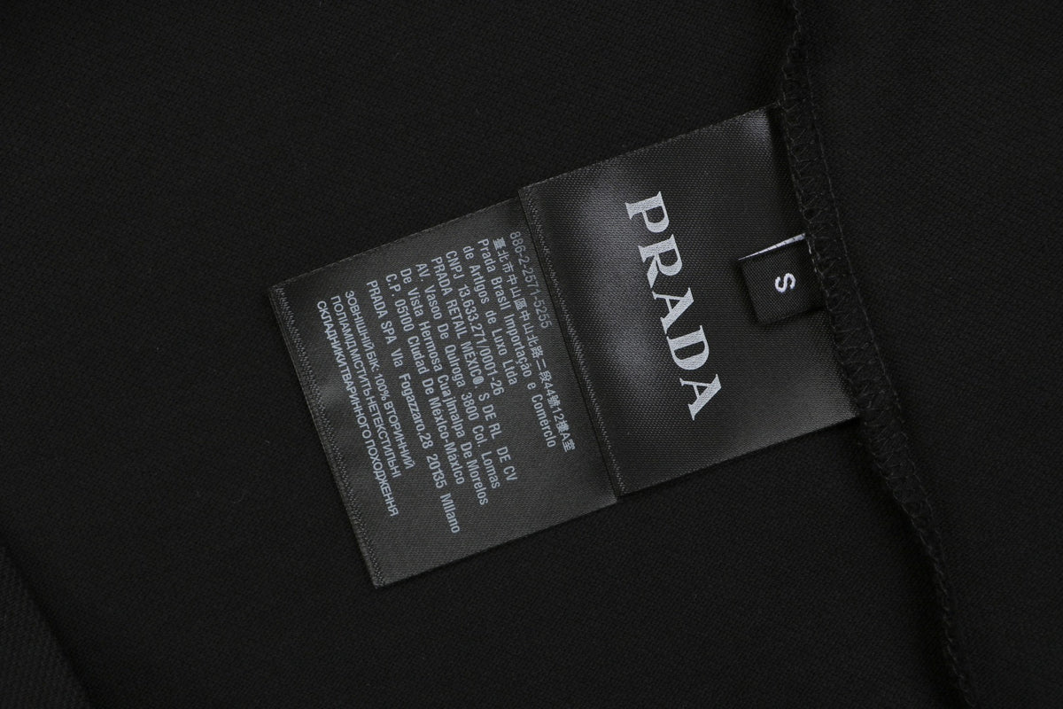Prada Jacquard Medal Badge Contrast Collar Polo Shirt – Black