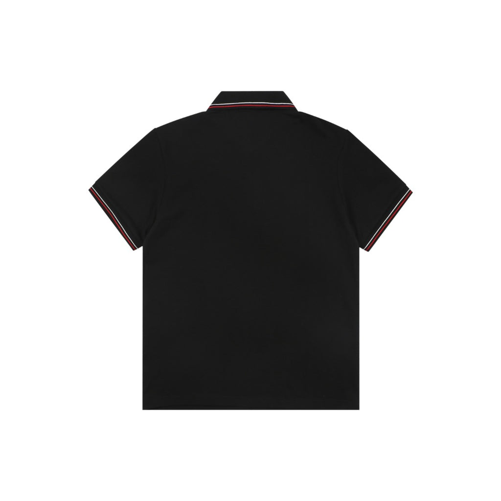 Prada Jacquard Medal Badge Contrast Collar Polo Shirt – Black