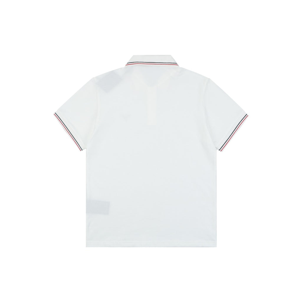 Prada Jacquard Medal Badge Contrast Collar Polo Shirt – White