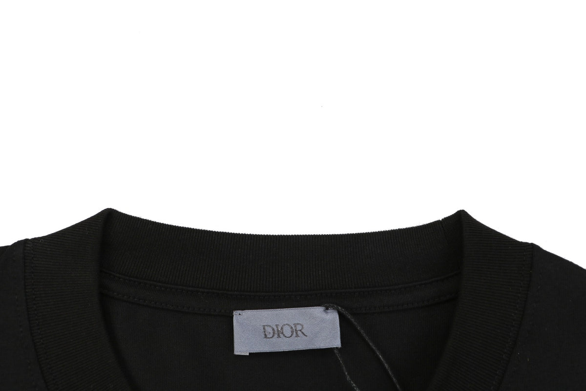 Dior Cursive Script Logo Embroidered Tee – Black