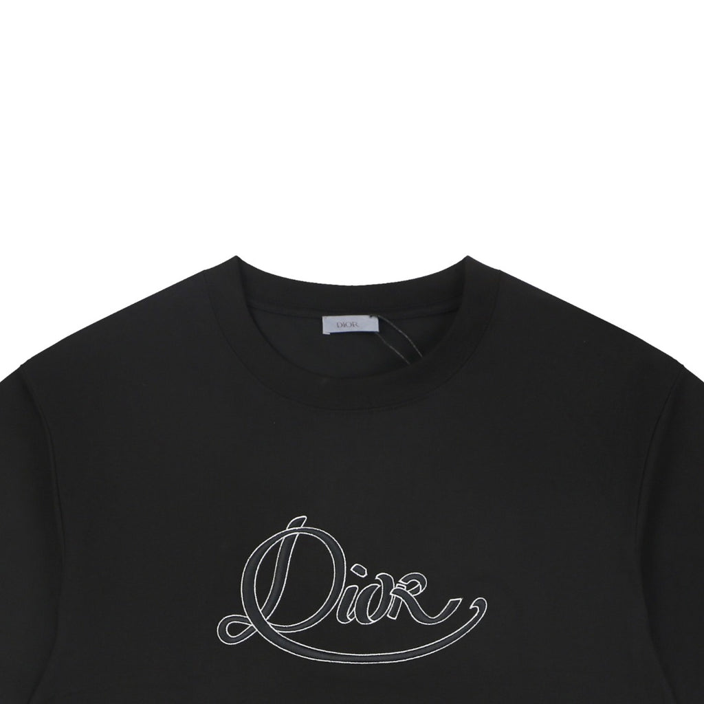 Dior Cursive Script Logo Embroidered Tee – Black
