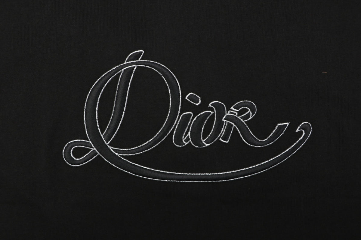 Dior Cursive Script Logo Embroidered Tee – Black
