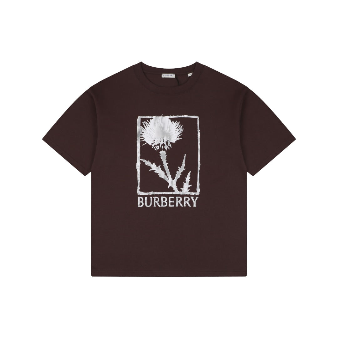 Burberry Thistle Floral Logo Print Short-Sleeve Tee Brown