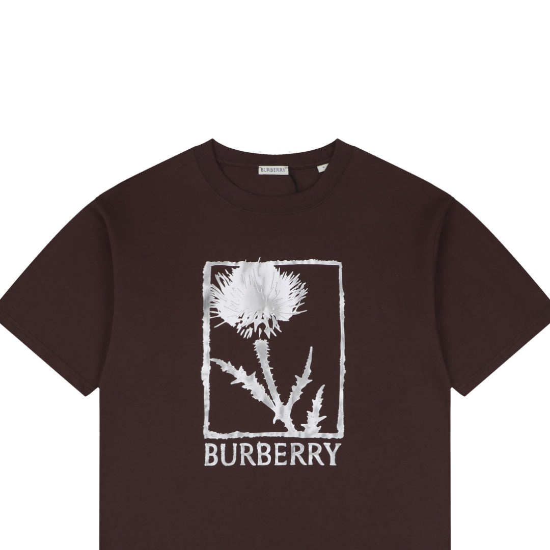 Burberry Thistle Floral Logo Print Short-Sleeve Tee Brown