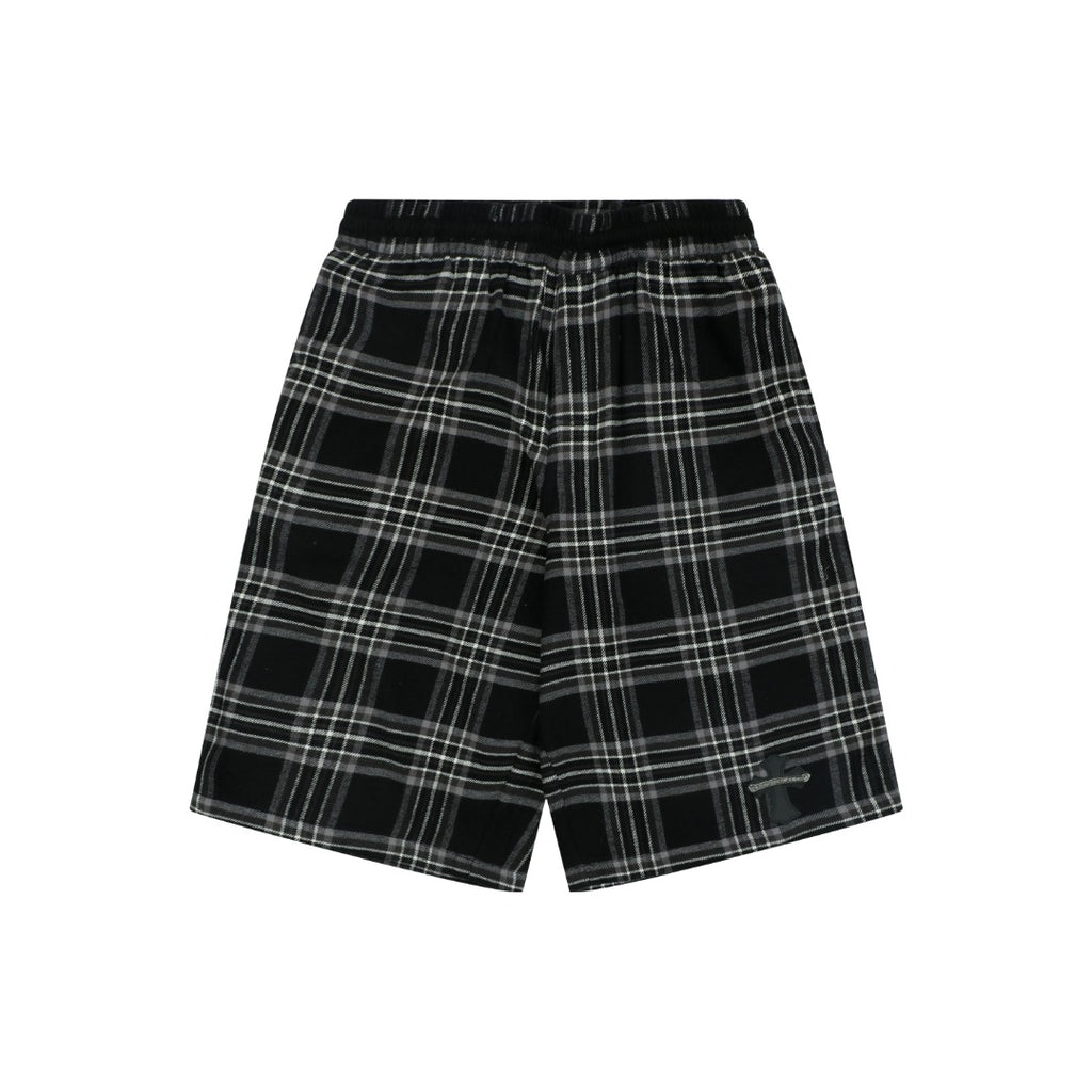 Chrome Hearts Plaid Cross Leather Patch 3/4 Shorts Black