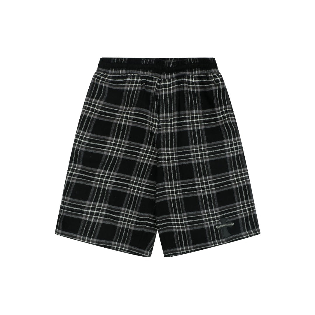 Chrome Hearts Plaid Cross Leather Patch 3/4 Shorts Black