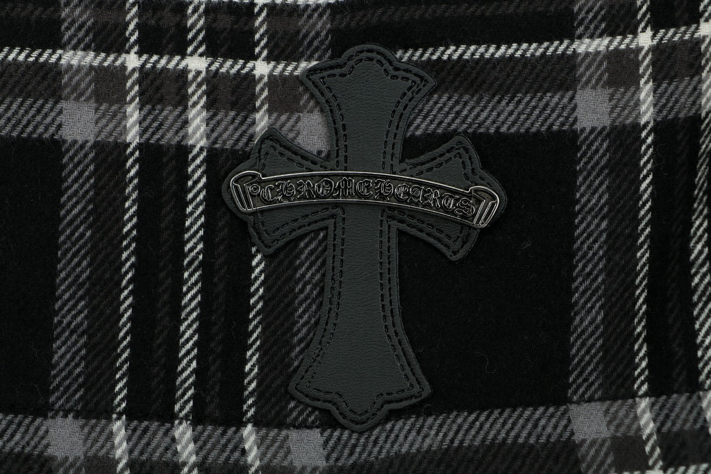 Chrome Hearts Plaid Cross Leather Patch 3/4 Shorts Black