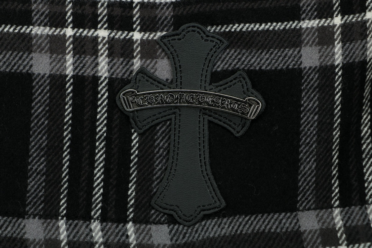 Chrome Hearts Plaid Cross Leather Patch 3/4 Shorts Black