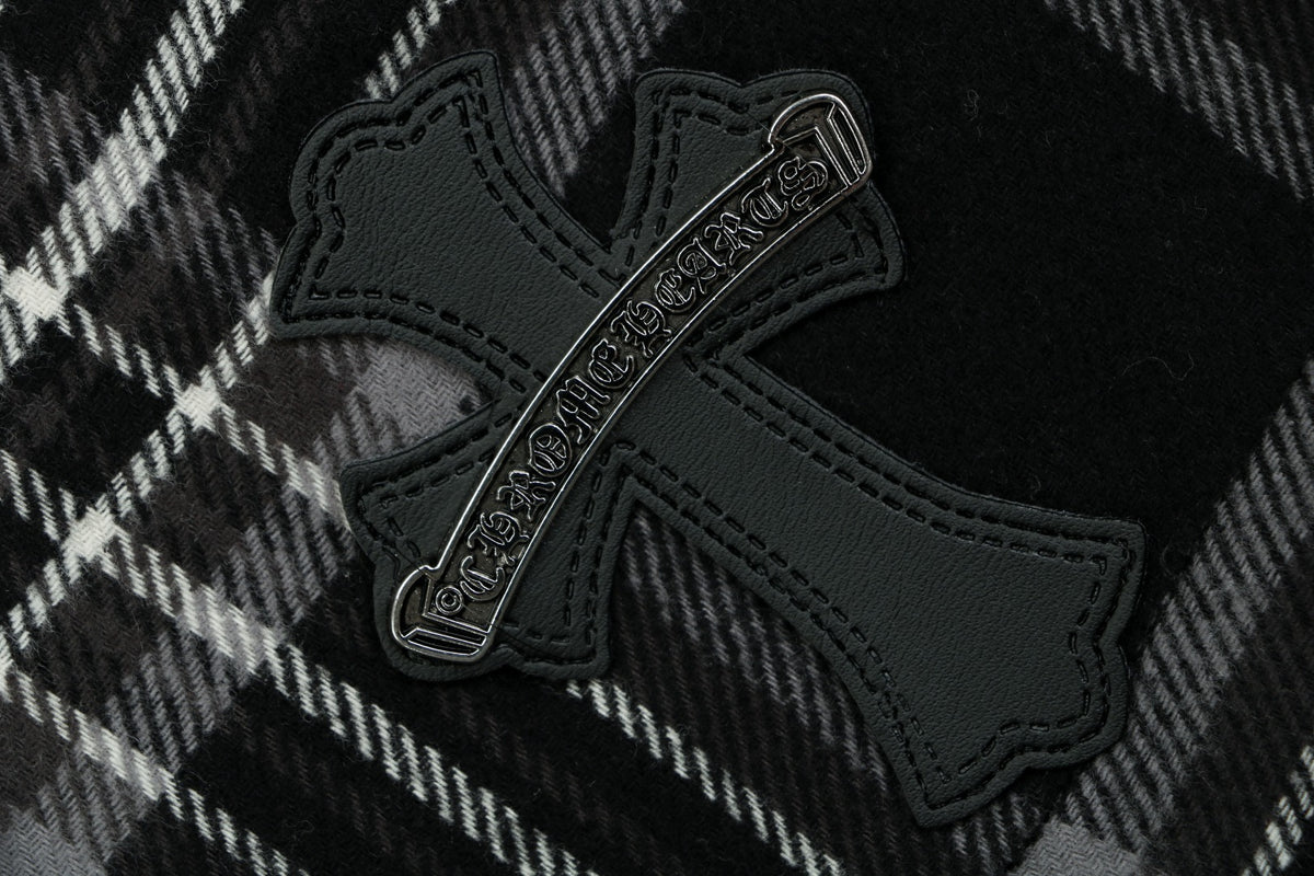 Chrome Hearts Plaid Cross Leather Patch 3/4 Shorts Black