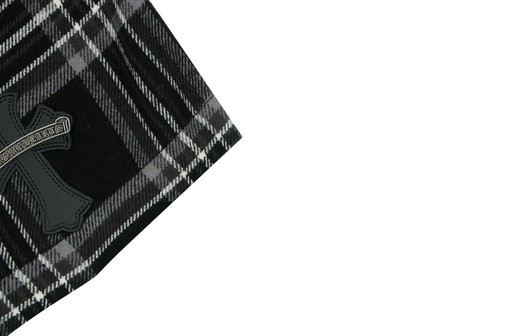 Chrome Hearts Plaid Cross Leather Patch 3/4 Shorts Black