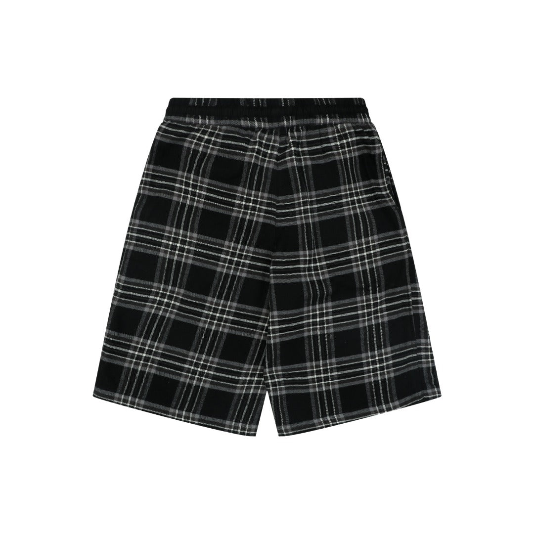 Chrome Hearts Plaid Cross Leather Patch 3/4 Shorts Black