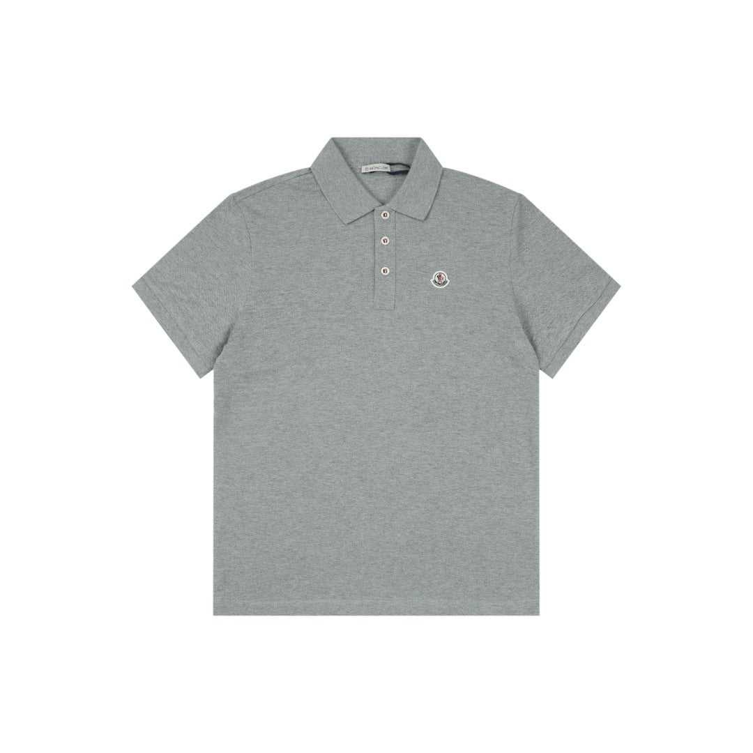 Moncler Grosgrain Button Placket Polo Shirt Grey